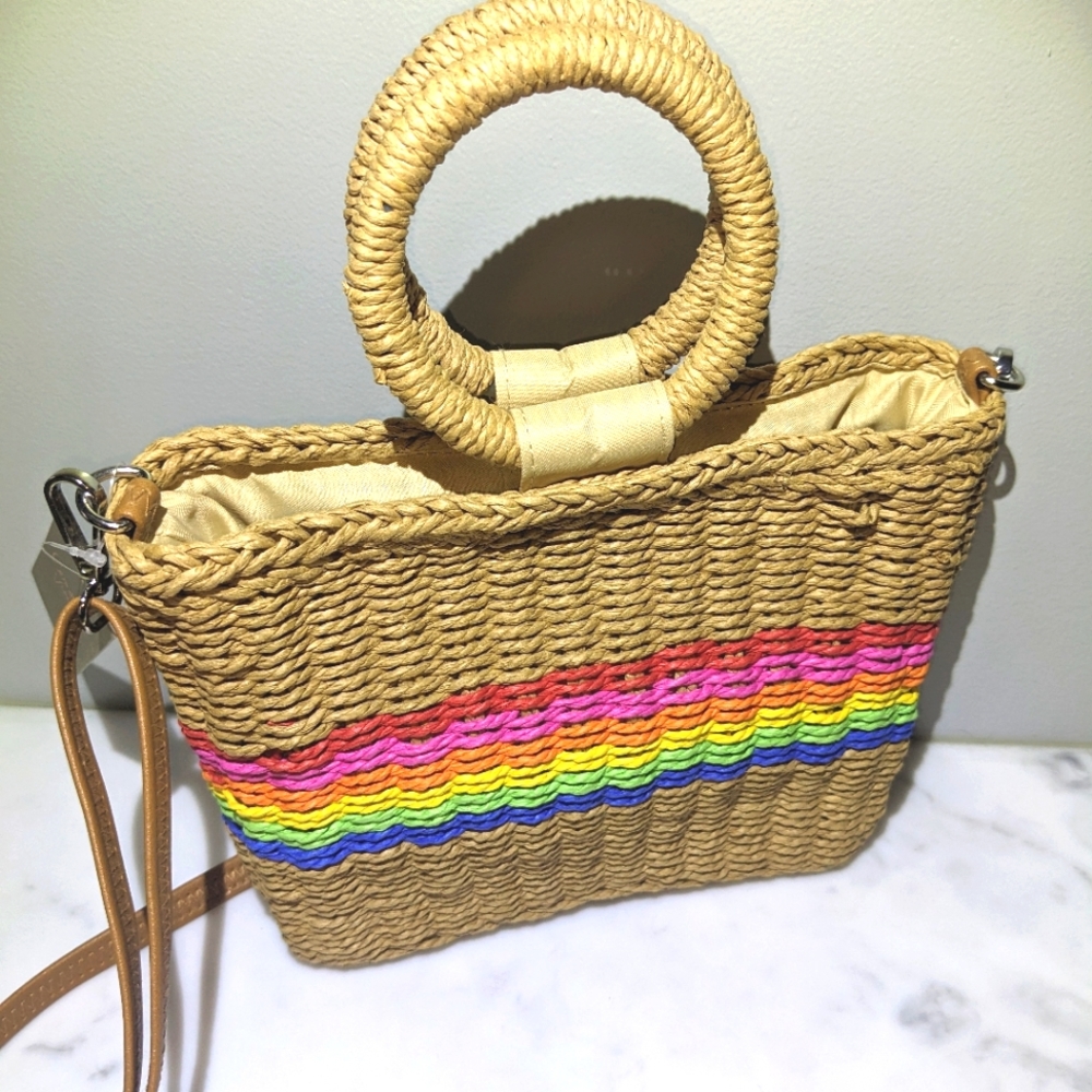 Crown Vintage Woven Bag / Rainbow Print Woven Purse - Picture 2 of 11